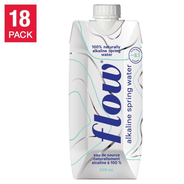 Flow Naturally Alkaline Original Spring Water, 18 x 500 mL