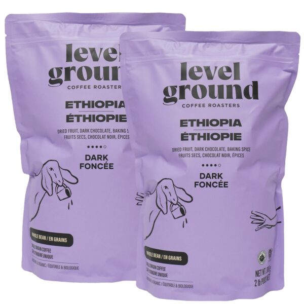 Level Ground Ethiopia Dark Roast Organic Whole Bean Coffee, 2 × 908g