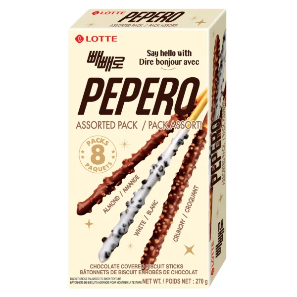 Lotte Pepero Chocolate Covered Biscuit Sticks, Assorted Pack, 270 g