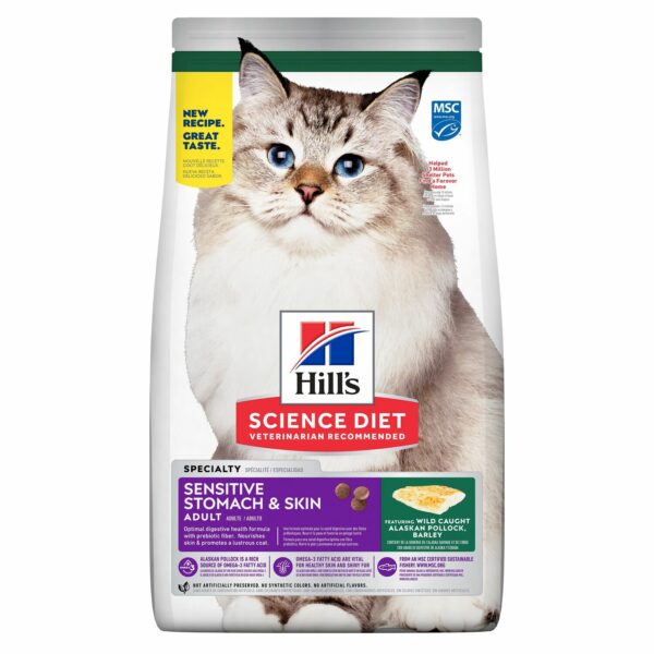 Adult Sensitive Stomach & Skin Pollock & Barley Meal Dry Cat Food, 2.72 kg