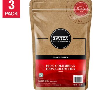 Zavida® – 100% Colombian Whole Bean Coffee, 3 x 907 g