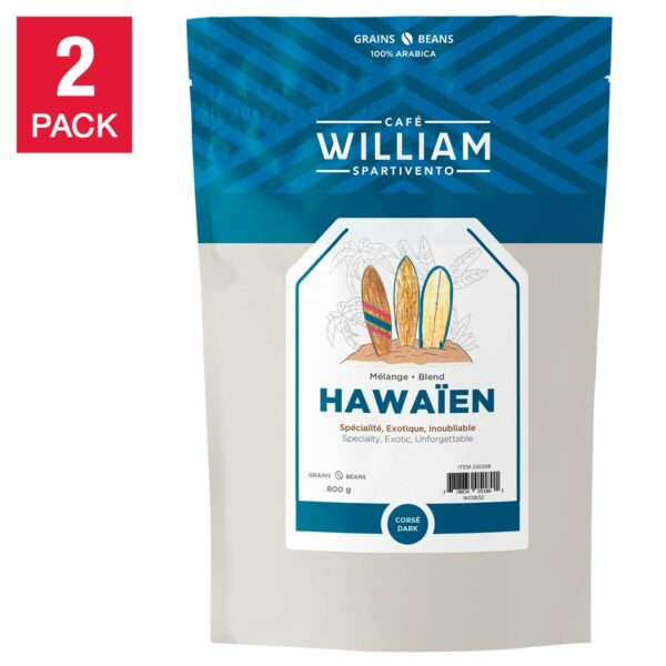 William Spartivento Hawaïen Blend Dark Roast Whole Bean Coffee, 2 x 800 g