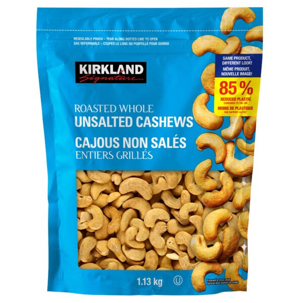 Kirkland Signature Roasted Whole Unsalted Cashews, 1.13 kg