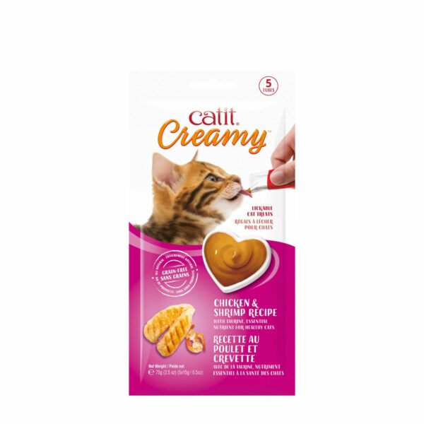 Creamy cat lickable treat, chicken and shrimp, 5-pack