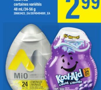 aromatisants pour eau MiO, Cristal Léger ou Kool Aid